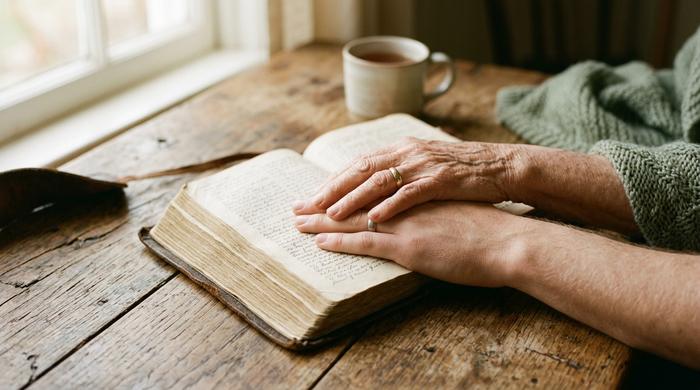grandmother and daughter hands on the bible