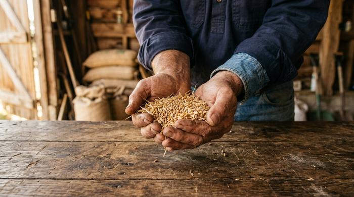 hard working man's hands carrying seeds