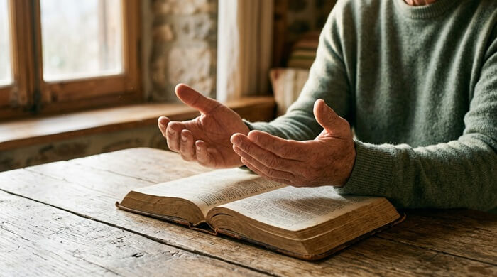 man raising his hands praying for God