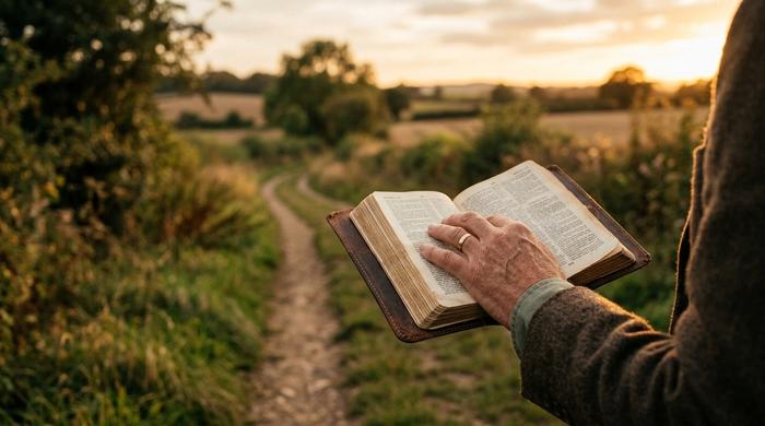 old man hands opening the bible